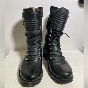 FRYE VERONICA Motor Cross Black Distressed Leather Boots # 77554 Size 7 1/2
